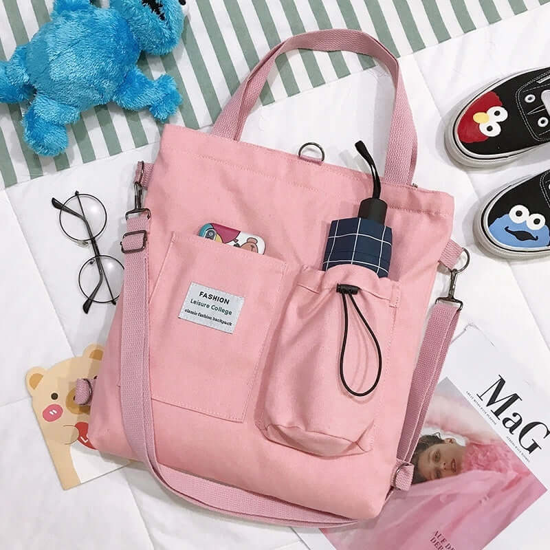 Harajuku Canvas Bags Students Handbag With Pockets Preppy Buckpack Shoulder Bag For Women Shoolbags - NOMAN STORE LLC