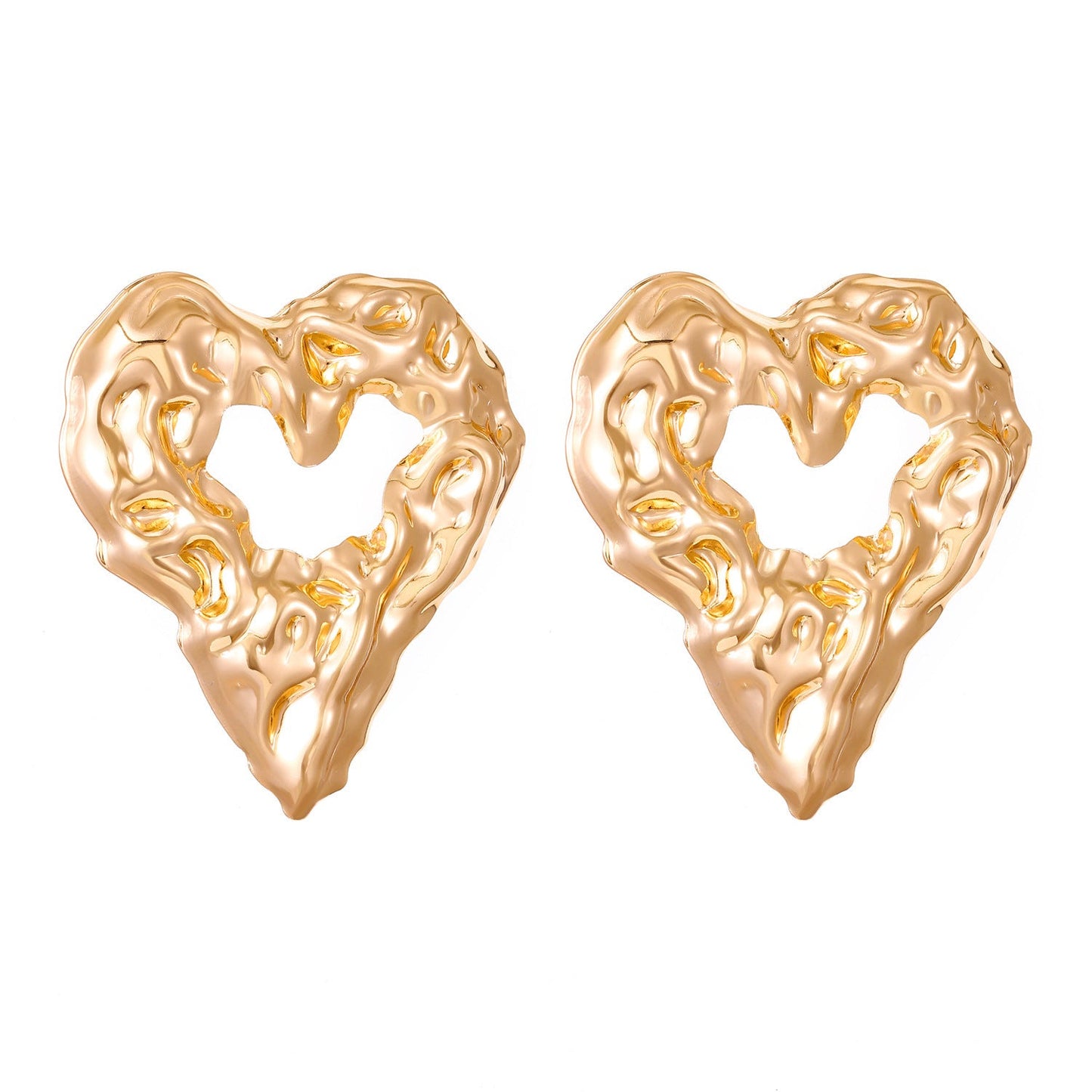 New Pleated Lava Hollow Heart-shaped Earrings Personality Exaggerated Love Earrings For Women Valentine's Day Jewelry - NOMAN STORE LLC