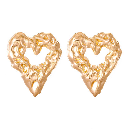 New Pleated Lava Hollow Heart-shaped Earrings Personality Exaggerated Love Earrings For Women Valentine's Day Jewelry - NOMAN STORE LLC