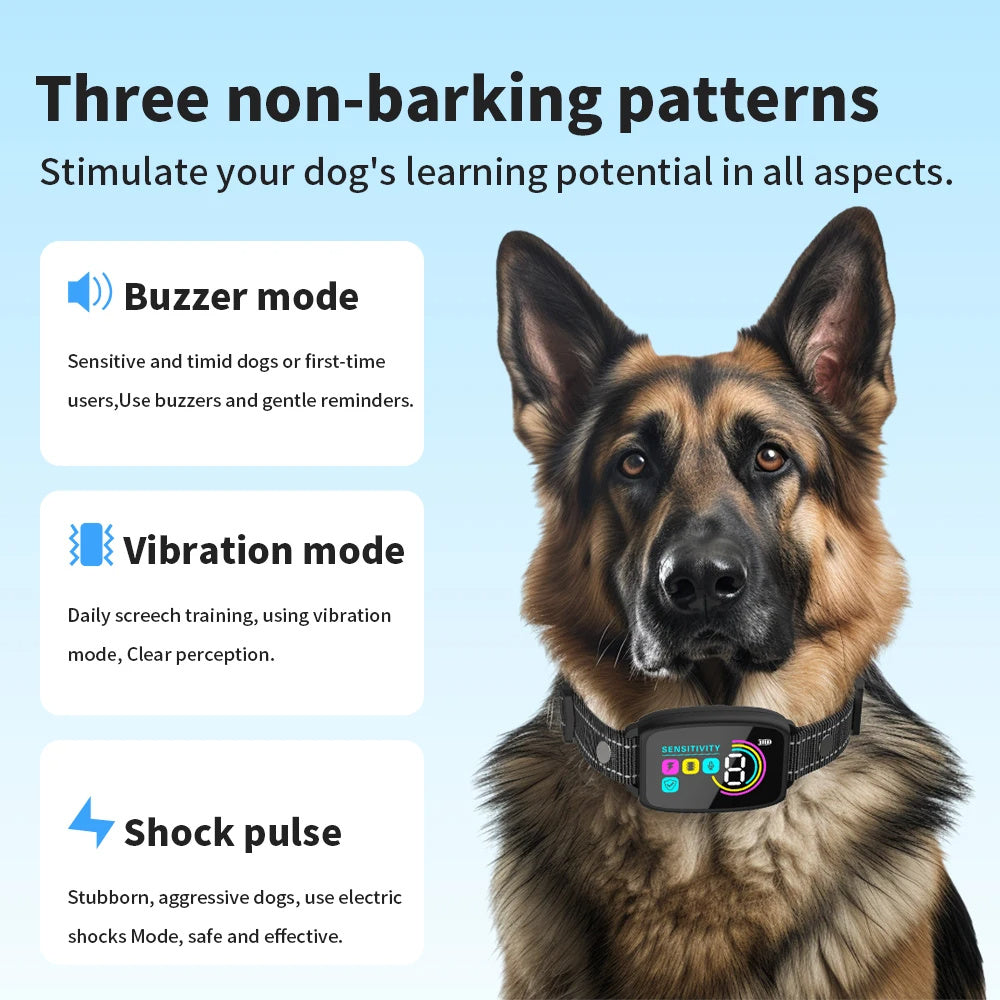 Smart Automatic Anti Barking Dog Collar Rechargeable Bark Stopper Stop Barking HD Digital Display IP67 Waterproof Collar For Dogs Pet Products - NOMAN STORE LLC