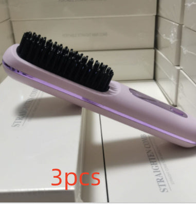 2 In 1 Straight Hair Comb Wireless Hair Straightener Brush Hair Fast Heating Portable Hot Curler USB Charging - NOMAN STORE LLC
