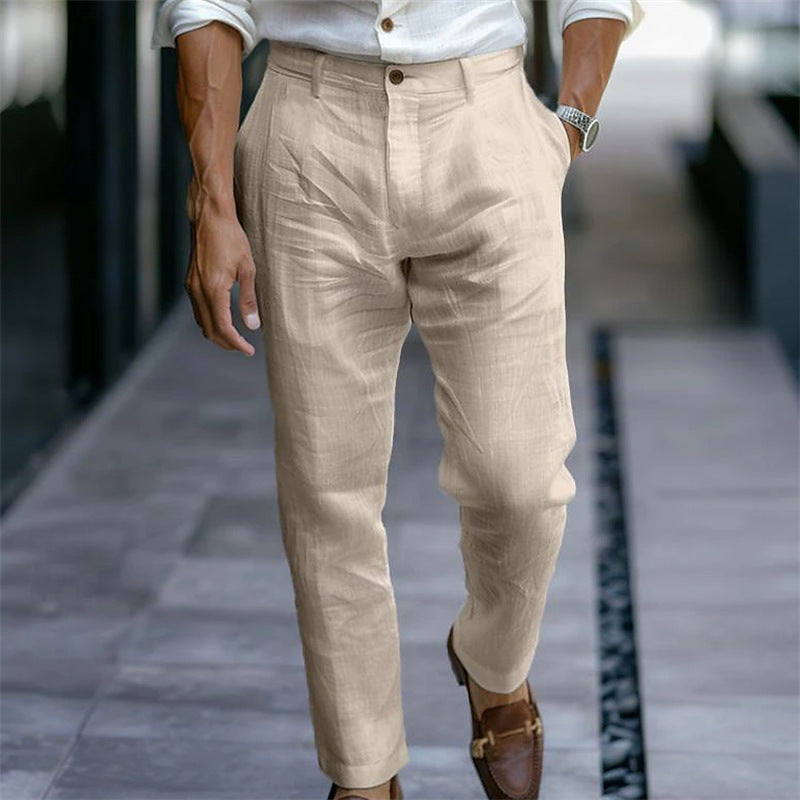 Men's Linen Trousers Solid Color Breathable Casual Pants Outdoor Clothing - NOMAN STORE LLC
