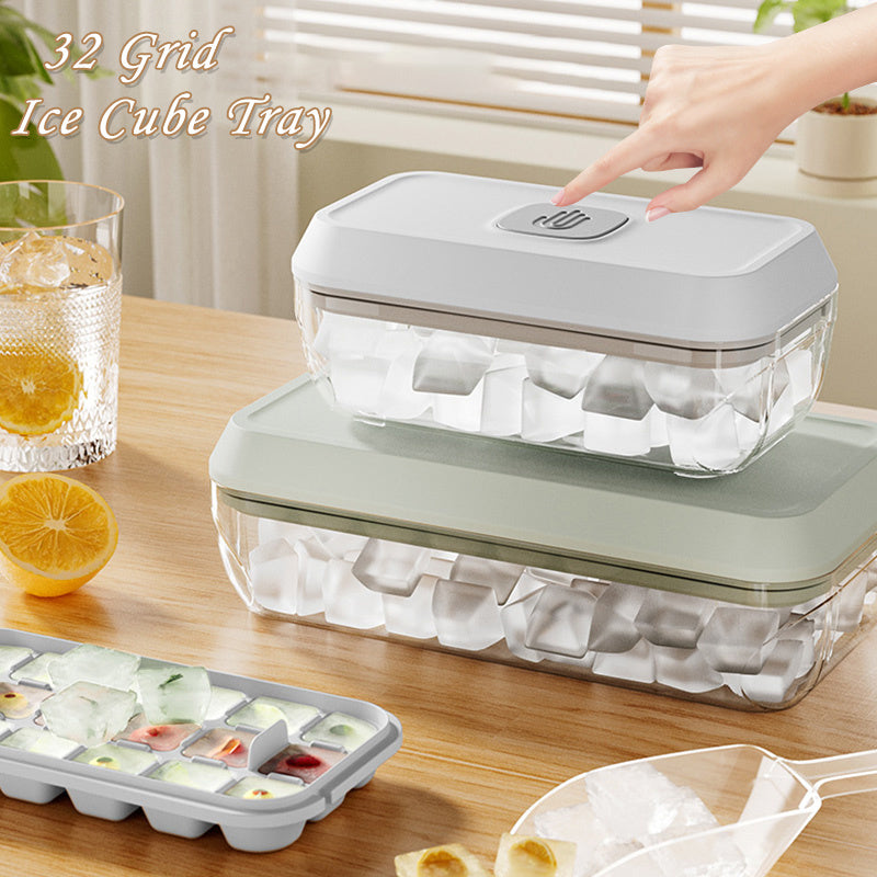 32 Grid Silicone Ice Cube Tray Mould With Lid Shovel Storage Box Remove With One Click Ice Maker DIY Whiskey Cocktail Tools Summer Kitchen Gadgets - NOMAN STORE LLC