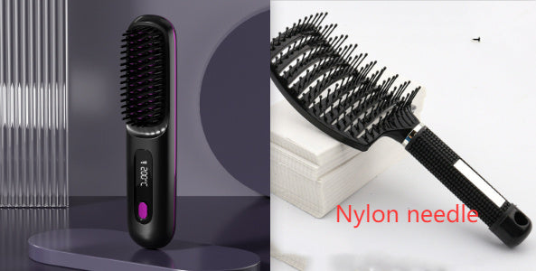 2 In 1 Straight Hair Comb Wireless Hair Straightener Brush Hair Fast Heating Portable Hot Curler USB Charging - NOMAN STORE LLC