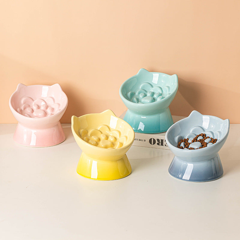 Cat Bowl Ceramic High Foot Slow Food Anti-choking