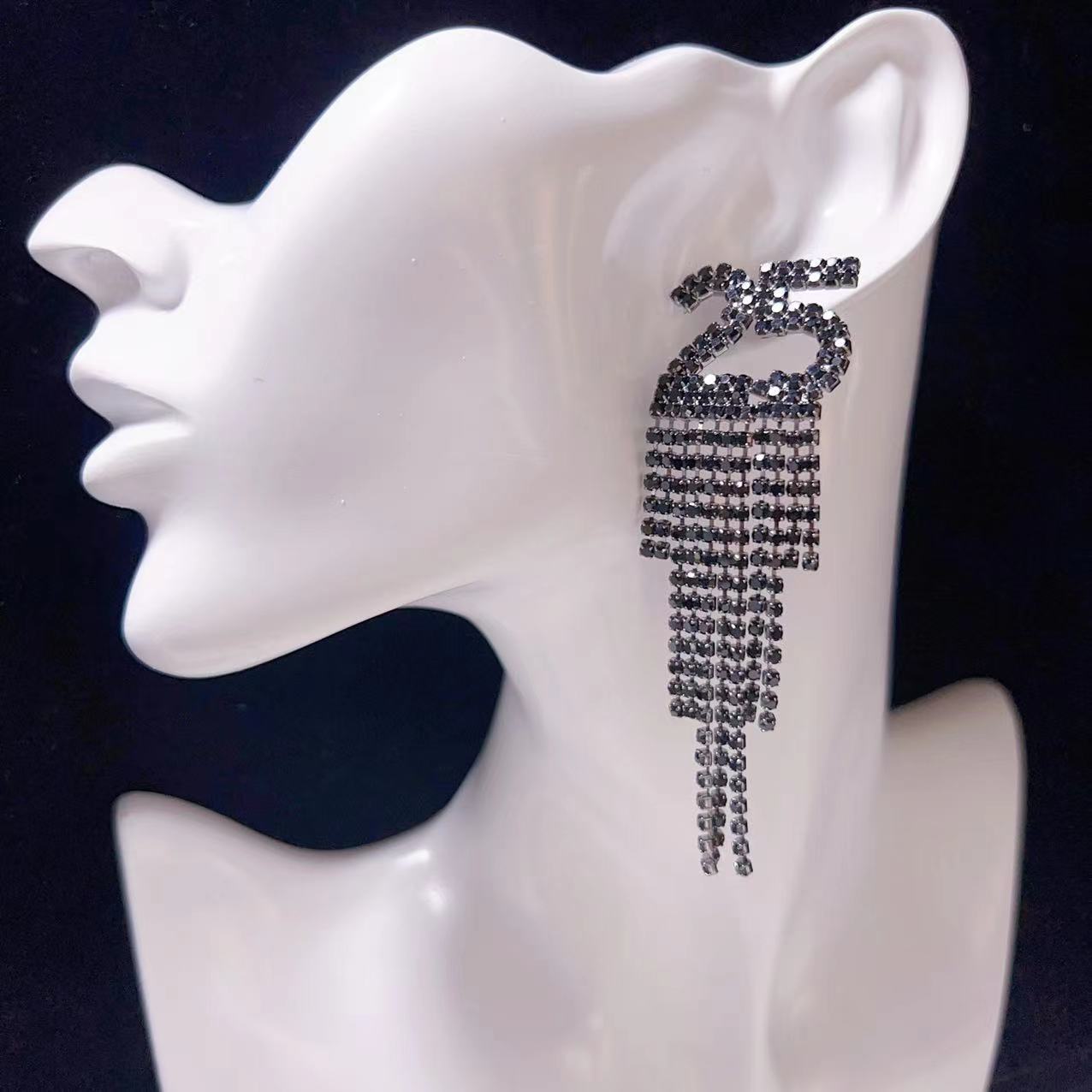 2025 Digital Rhinestone Letter Earrings For New Year Pendant Earrings Women's Festival Copper Inlaid Rhinestone Fashion Earrings Party Gift - NOMAN STORE LLC