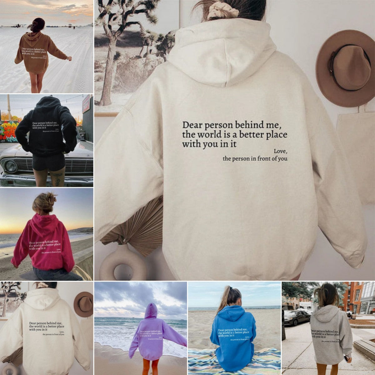 Dear Person Behind Me,the World Is A Better Place,with You In It,love,the Person In Front Of You,Women's Plush Letter Printed Kangaroo Pocket Drawstring Printed Hoodie Unisex Trendy Hoodies - NOMAN STORE LLC