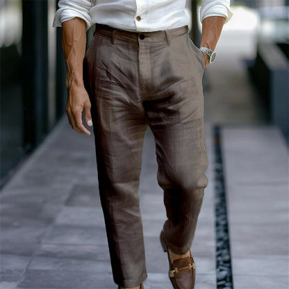 Men's Linen Trousers Solid Color Breathable Casual Pants Outdoor Clothing - NOMAN STORE LLC