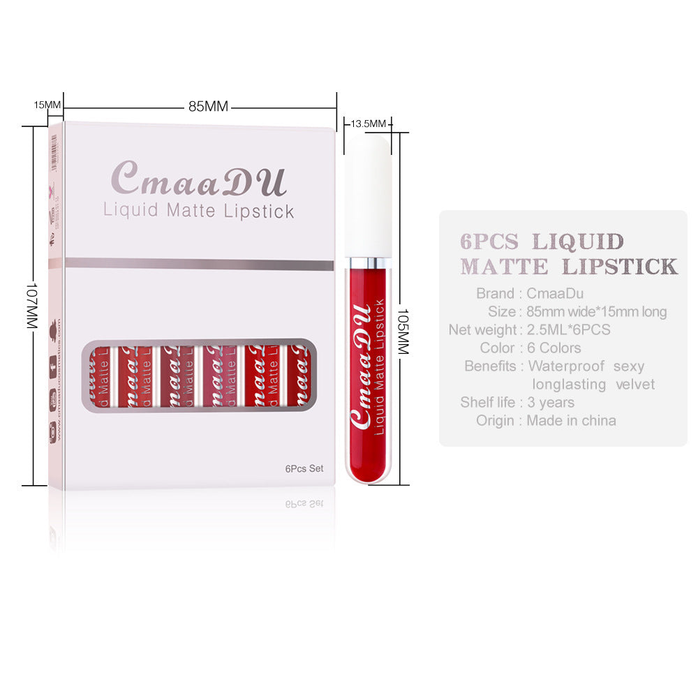 6 Boxes Of Matte Non-stick Cup Waterproof Lipstick Long Lasting Lip Gloss - NOMAN STORE LLC