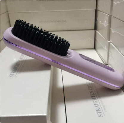 2 In 1 Straight Hair Comb Wireless Hair Straightener Brush Hair Fast Heating Portable Hot Curler USB Charging - NOMAN STORE LLC