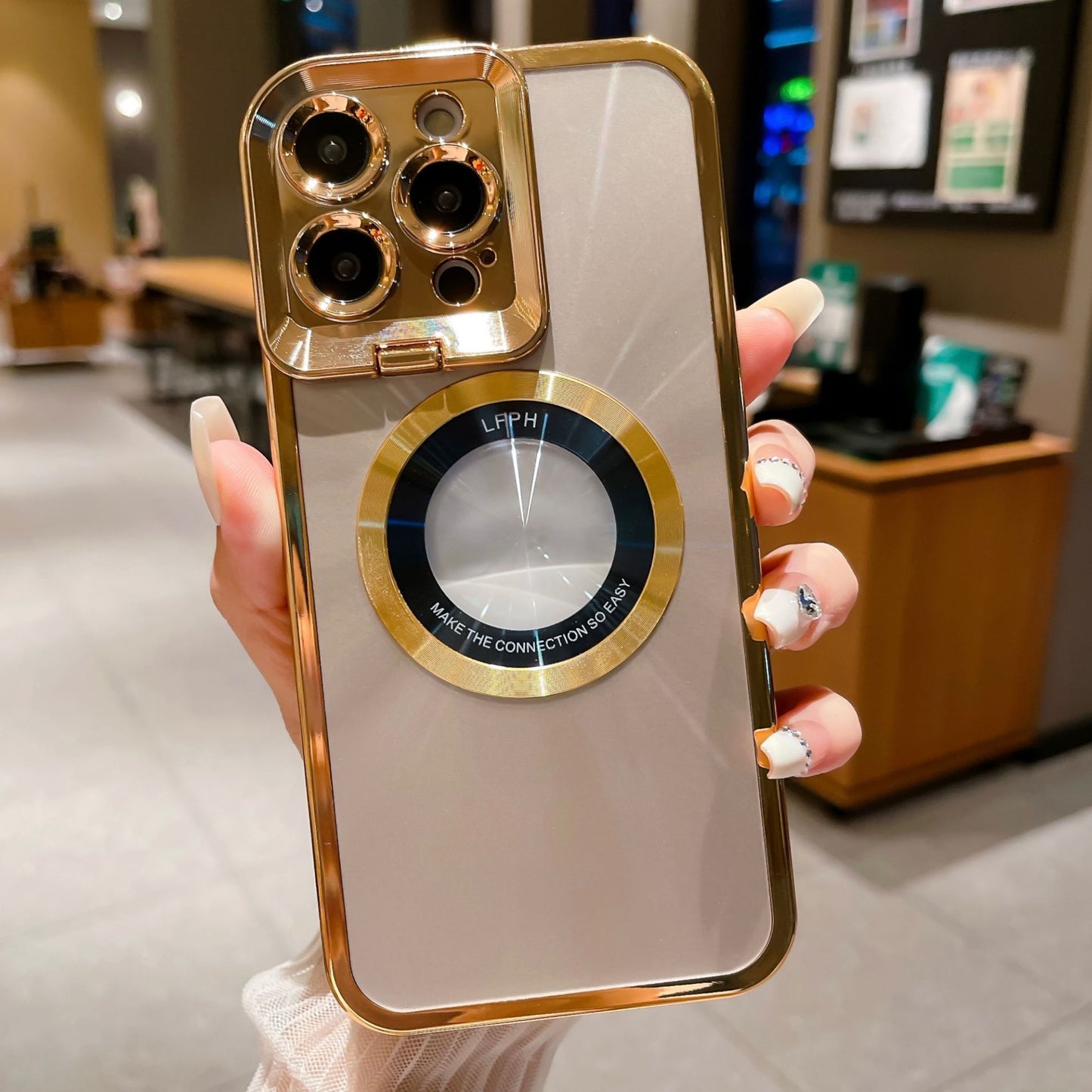 Electroplated Phone Case Luxury Plating CD Pattern Magsafe Bracket Case For  12 13 14 Pro Max Invisible Camera Stand Holder Lens Holder Magnetic Suction - NOMAN STORE LLC