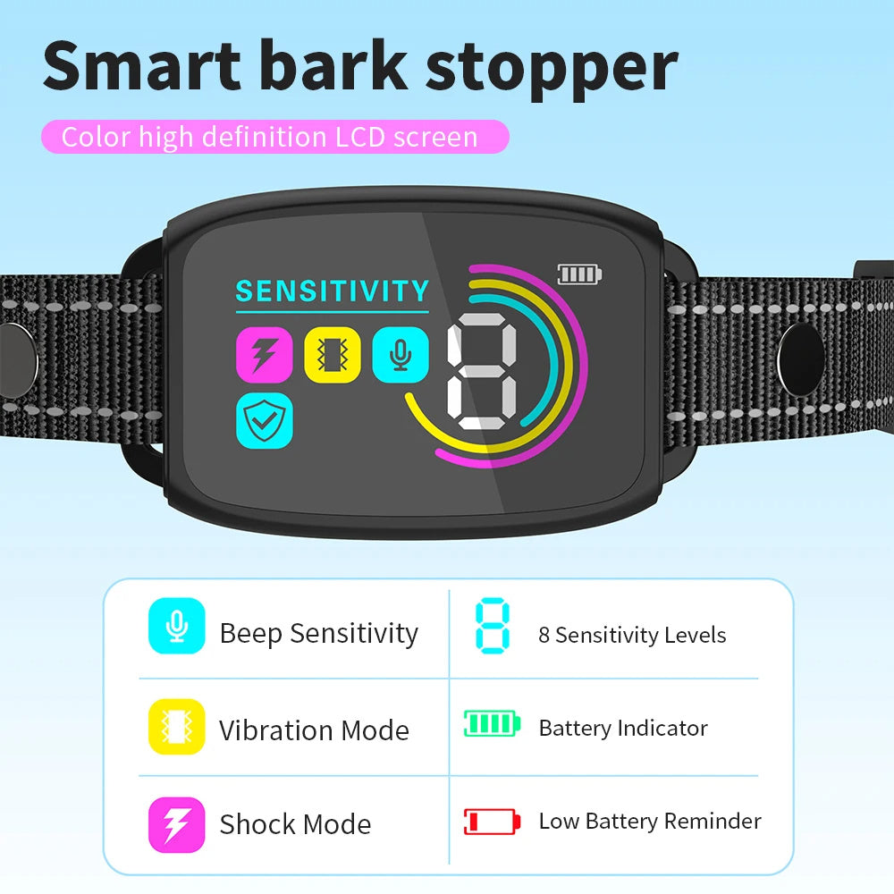 Smart Automatic Anti Barking Dog Collar Rechargeable Bark Stopper Stop Barking HD Digital Display IP67 Waterproof Collar For Dogs Pet Products - NOMAN STORE LLC