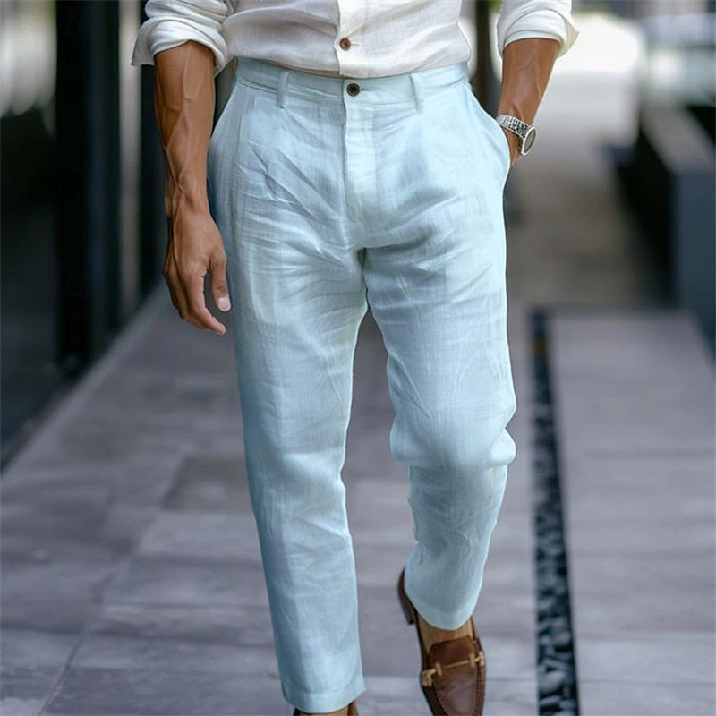 Men's Linen Trousers Solid Color Breathable Casual Pants Outdoor Clothing - NOMAN STORE LLC