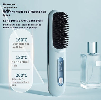 2 In 1 Straight Hair Comb Wireless Hair Straightener Brush Hair Fast Heating Portable Hot Curler USB Charging - NOMAN STORE LLC