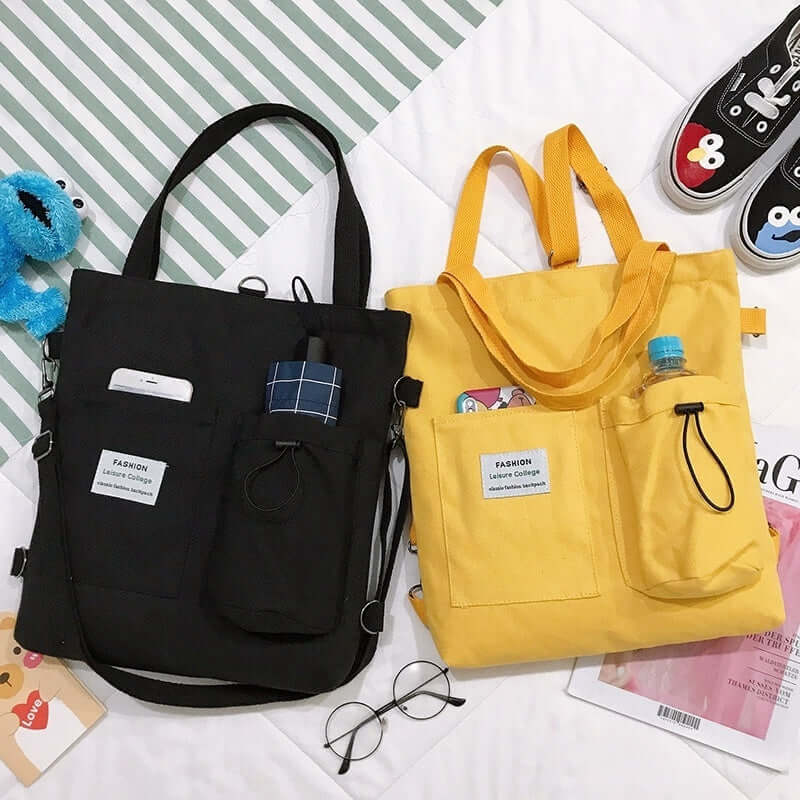 Harajuku Canvas Bags Students Handbag With Pockets Preppy Buckpack Shoulder Bag For Women Shoolbags - NOMAN STORE LLC