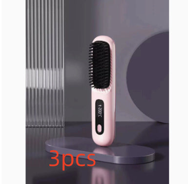 2 In 1 Straight Hair Comb Wireless Hair Straightener Brush Hair Fast Heating Portable Hot Curler USB Charging - NOMAN STORE LLC