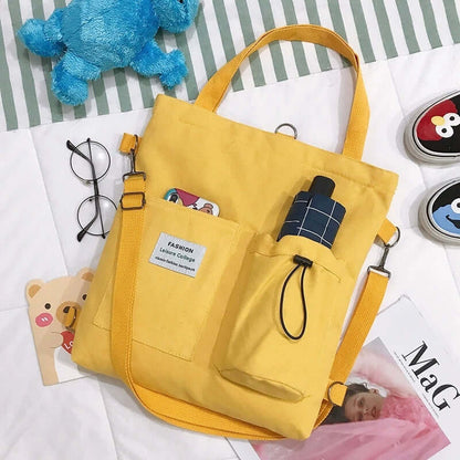 Harajuku Canvas Bags Students Handbag With Pockets Preppy Buckpack Shoulder Bag For Women Shoolbags - NOMAN STORE LLC