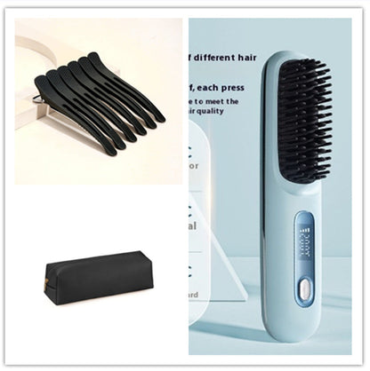2 In 1 Straight Hair Comb Wireless Hair Straightener Brush Hair Fast Heating Portable Hot Curler USB Charging - NOMAN STORE LLC