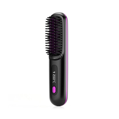 2 In 1 Straight Hair Comb Wireless Hair Straightener Brush Hair Fast Heating Portable Hot Curler USB Charging - NOMAN STORE LLC