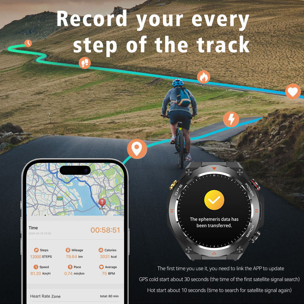 SENBONO GPS Smart Watch Men 1.45'' HD Screen Built-In GPS Altimeter Barometer Compass AI Voice Compatible With Android & IPhone - NOMAN STORE LLC