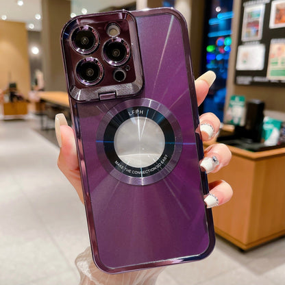 Electroplated Phone Case Luxury Plating CD Pattern Magsafe Bracket Case For  12 13 14 Pro Max Invisible Camera Stand Holder Lens Holder Magnetic Suction - NOMAN STORE LLC