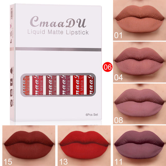 6 Boxes Of Matte Non-stick Cup Waterproof Lipstick Long Lasting Lip Gloss - NOMAN STORE LLC