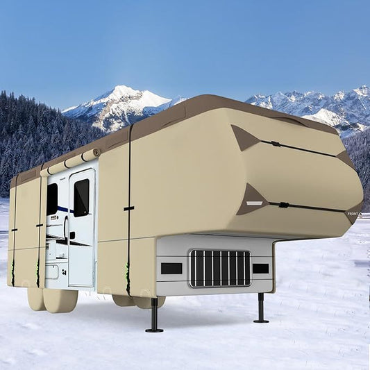 5th Wheel RV Cover Waterproof Camper Cover With 4 Trailer Tire Covers, Tongue Jack Cover, Gutter Cover And Extra Windproof Ropes, 7 Layers Top 3 Layers Side - NOMAN STORE LLC