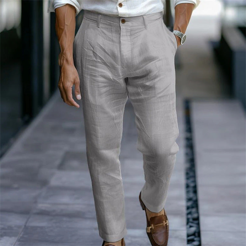 Men's Linen Trousers Solid Color Breathable Casual Pants Outdoor Clothing - NOMAN STORE LLC