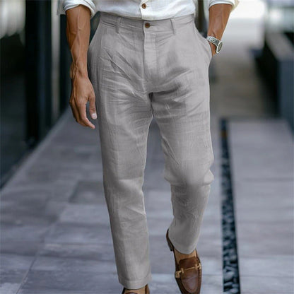 Men's Linen Trousers Solid Color Breathable Casual Pants Outdoor Clothing - NOMAN STORE LLC