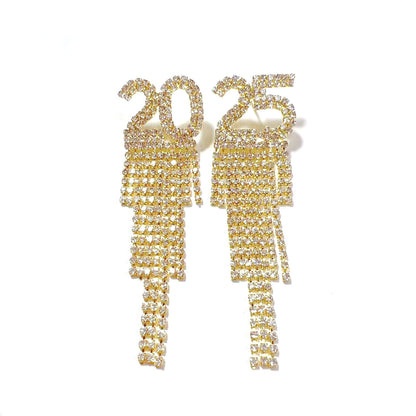 2025 Digital Rhinestone Letter Earrings For New Year Pendant Earrings Women's Festival Copper Inlaid Rhinestone Fashion Earrings Party Gift - NOMAN STORE LLC