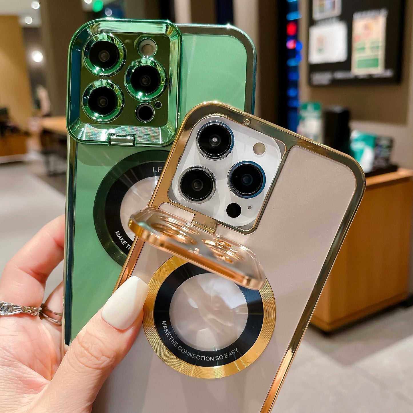 Electroplated Phone Case Luxury Plating CD Pattern Magsafe Bracket Case For  12 13 14 Pro Max Invisible Camera Stand Holder Lens Holder Magnetic Suction - NOMAN STORE LLC