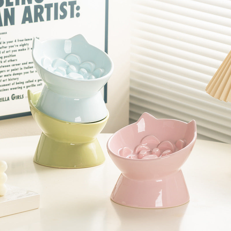 Cat Bowl Ceramic High Foot Slow Food Anti-choking