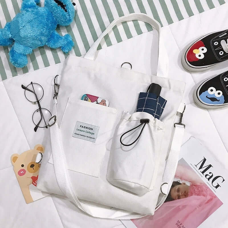 Harajuku Canvas Bags Students Handbag With Pockets Preppy Buckpack Shoulder Bag For Women Shoolbags - NOMAN STORE LLC